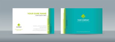 Beyaz yeşil arkaplan üzerinde saydam yeşil çubuklarla rastgele dizilmiş çift taraflı kart şablonları