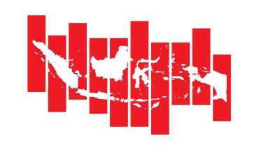 Endonezya 'nın beyaz bir haritasının çizimi kalın kırmızı dikey bir çizgi üzerinde