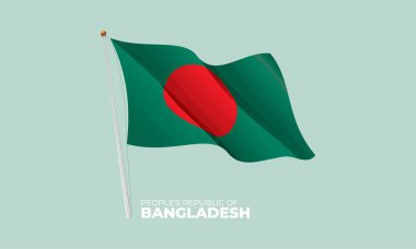 Bayrak direğinde dalgalanan Bangladeş bayrağı. Vektör 3 Boyut