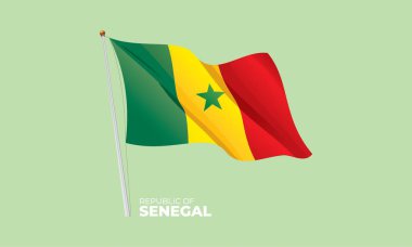 Senegal bayrağı bayrak direğine sallıyor. Vektör 3 Boyut