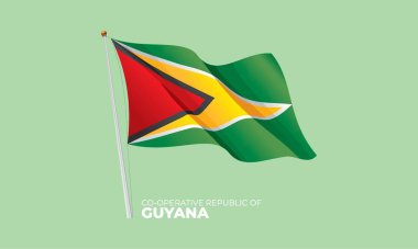 Bayrak direğine sallanan Guyana bayrağı. Vektör 3 Boyut
