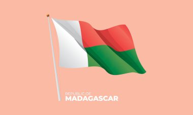 Madagaskar bayrağı bayrak direğine sallanıyor. Vektör 3 Boyut