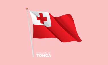 Bayrak direğine Tonga bayrağı sallıyor. Vektör 3 Boyut