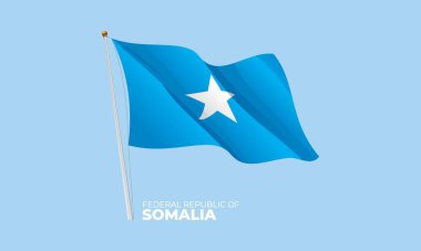 Somali bayrağı bayrak direğine sallanıyor. Vektör 3 Boyut