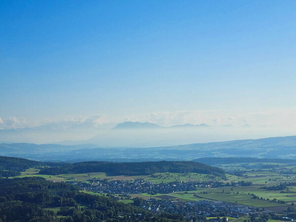 Panorama of the city. Zurich panorama from the mountain. City background in summer.