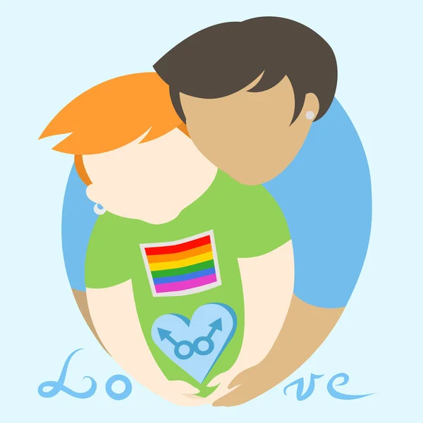 Gay Meninos Amor Segurando Masculino Sinais Coração Azul Fundo Simples — Vetor de Stock