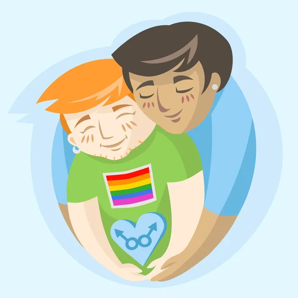 Gay Boys Love Holding Male Signs Heart Blue Background Vector — Stock Vector