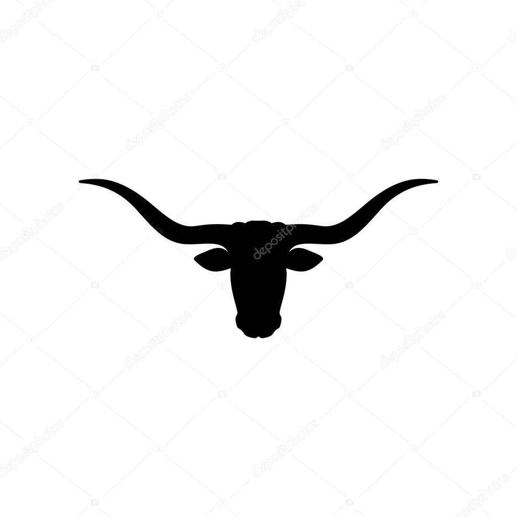 Longhorn Cattle Head Silhouette Vector Isolated on White Background. Longhorn Cattle logo template in trendy style. Suitable for many purposes about Cow or longhorn cattle.