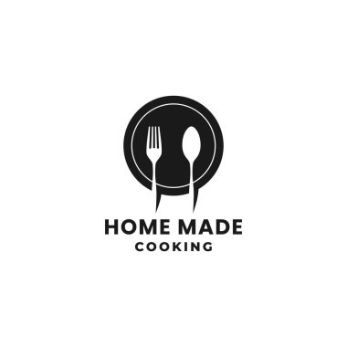Ev yapımı aşçılık logosu ya da ev yapımı logo taşıyıcısı izole edildi. Gıda ürünü, baskı tasarımı, restoran logosu ve daha fazlası için Basit Ev Yapımı Yemek Logosu.