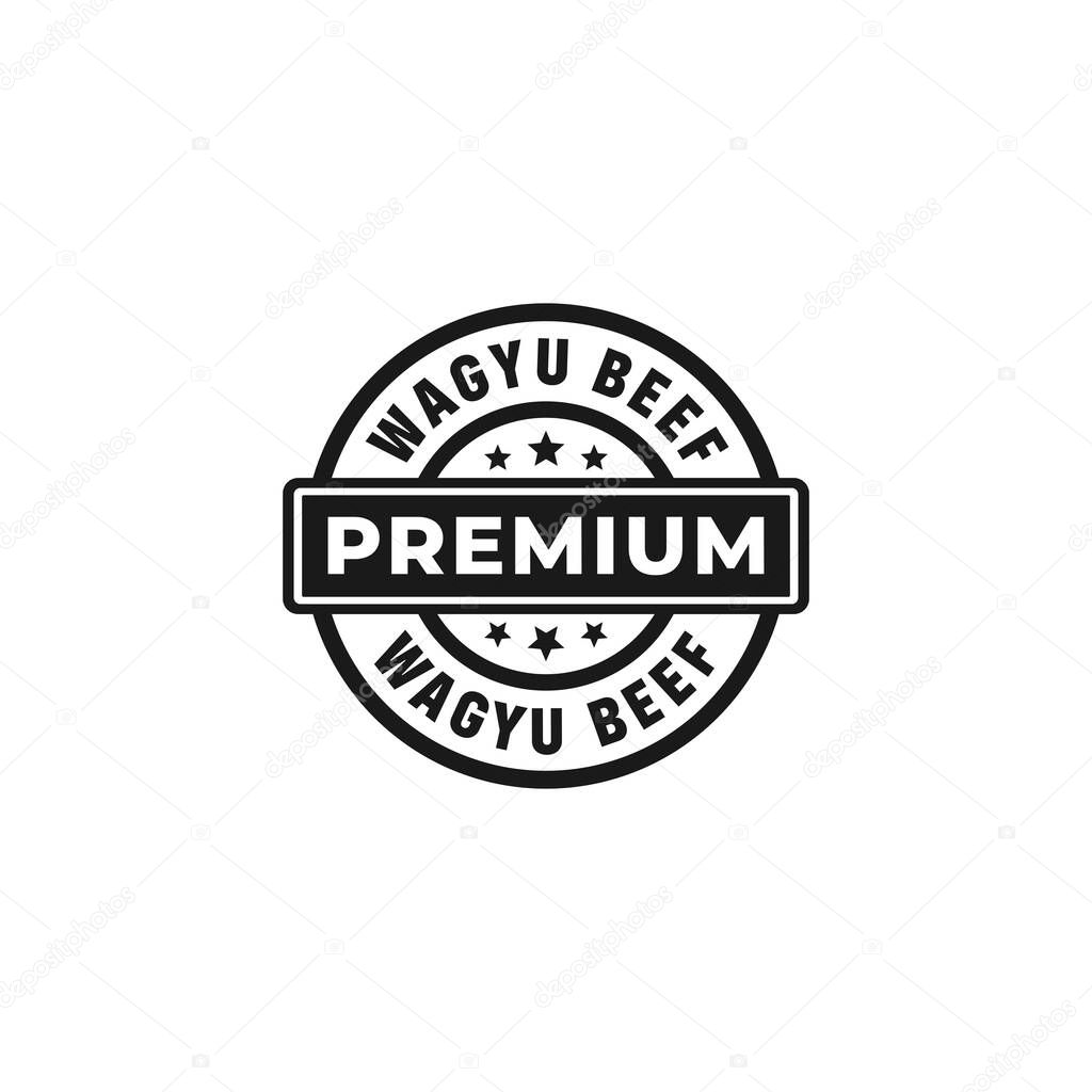 Wagyu beef seal vector or wagyu beef label vector isolated on black background. Premium wagyu beef label for the best product. Elegant wagyu beef seal for original meat from japan