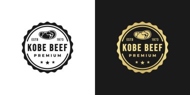 Kobe biftek etiketi ya da Kobe sığır eti logosu vektörü düz bir şekilde izole edilmiş. En iyi ürün için en iyi Kobe bifteği etiketi. Zarif Kobe et mührü ya da Japonya 'dan orijinal et için logo..