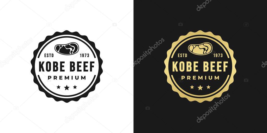 Kobe beef label or Kobe beef logo vector isolated in flat style. best Kobe beef label for the best product. Elegant Kobe beef seal or logo for original meat from japan.