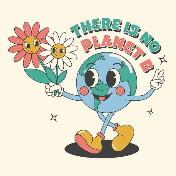 Y2Kグルービー地球の日の漫画のポスター カード 環境保護 緑の惑星と生態学の概念を — ストックベクタ