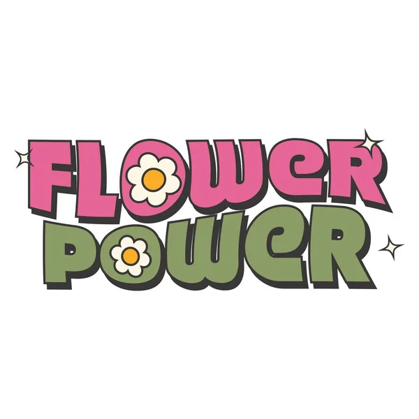 Talets Retro Groovy Flower Power Slogan Print Affisch Y2K Stil — Stock vektor