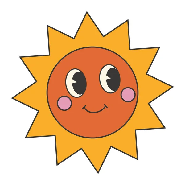 Groovy 70S Sun Sticker Y2K Groovy Cartoon Style 70S 80S — Stock Vector