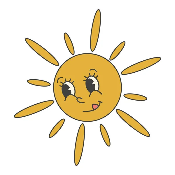 Groovy 70S Summer Spring Sticker Y2K Groovy Cute Sun Character — Stock Vector