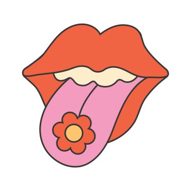 70 'lerin modası geçmiş hippi çıkartması. Dudaklar modaya uygun retro-psychedelic çizgi film stiliyle yapıştırılır.