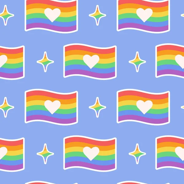 Seamless Pattern Lgbtq Community Symbols Rainbow Flag Pride Month Retro — Stock Vector