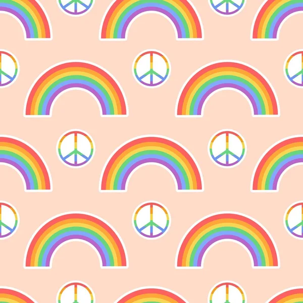 Seamless Pattern Lgbtq Community Symbols Rainbow Peace Sign Pride Month — Stock Vector