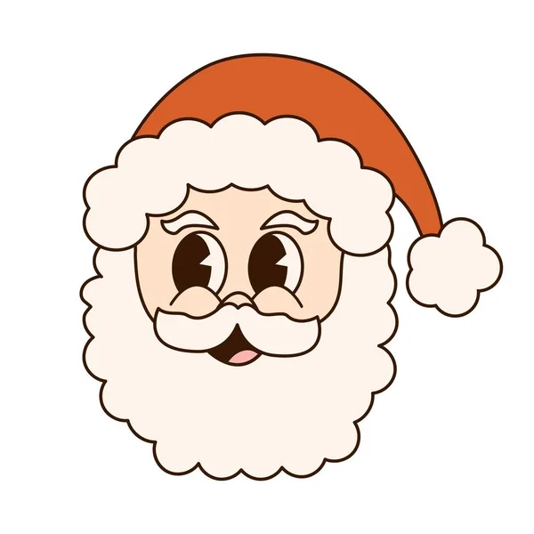 70 'lerin havalı Noel çıkartması. Moda modası geçmiş çizgi film karakteri, komik maskot. Noel Baba