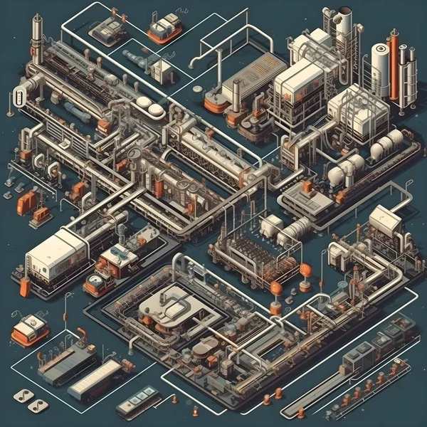 Bir Fabrikanın Sanayinin Teknolojinin Petrolün Boruların Diğer Elementlerin Çizimi — Stok fotoğraf