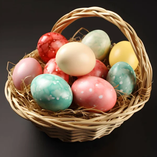 Uova Pasqua Con Motivo Colorato Sfondo Nero Foto Stock Royalty Free