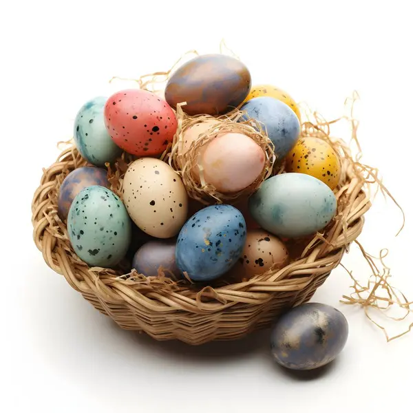 Velikonoční Vajíčka Košíku Bílém Pozadí Royalty Free Stock Obrázky