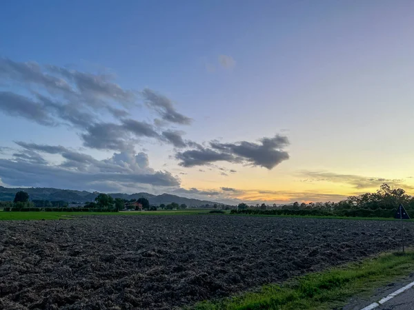 Schöner Sonnenaufgang Mit Sonnenaufgang Zwischen Getreidefeldern Hochwertiges Foto — Stockfoto