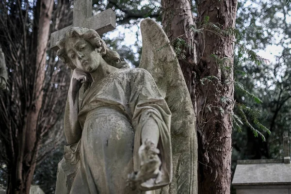 Estátua Anjo Dona Casa Cemitério Abandonado Foto Alta Qualidade — Fotografia de Stock