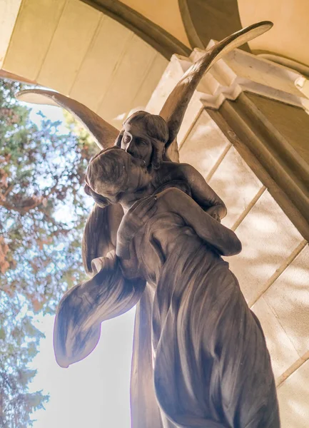 stock image housewoman angel statue in abandoned cemetery. High quality photo