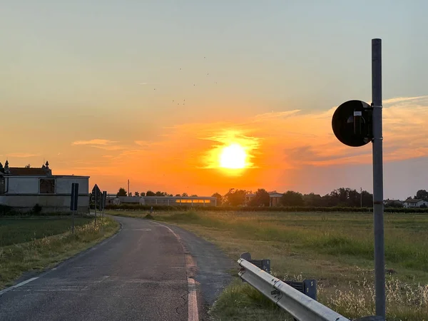 sunset on country road in Italy. High quality photo
