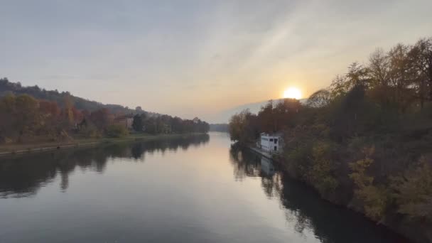 Turin Panorama River Sunset High Quality Footage — Stock Video