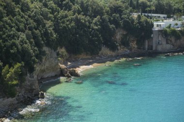 gulf of Lerici in Liguria with moored boats panoramic view in sunny day. High quality photo