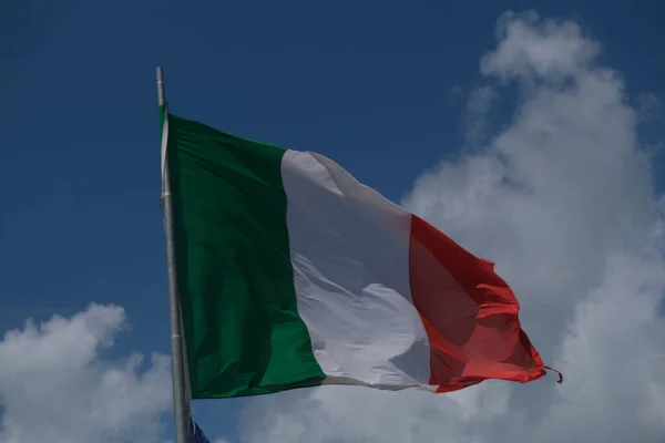 Italian Tricolor Flag Waving Wind Sunny Day High Quality Photo — Stockfoto