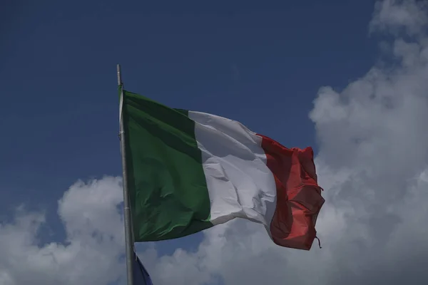 Italian Tricolor Flag Waving Wind Sunny Day High Quality Photo — Stockfoto