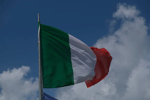 Italian Tricolor Flag Waving Wind Sunny Day High Quality Photo — Fotografia de Stock