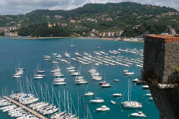 Port Lerici Liguria Moored Boats Panoramic View Sunny Day High — Photo