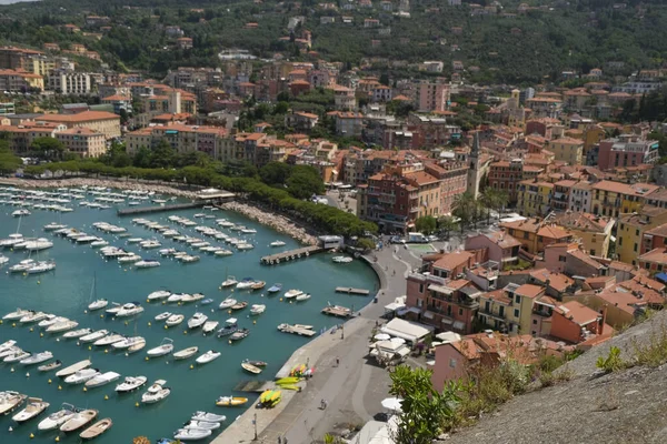 Port Lerici Liguria Moored Boats Panoramic View Sunny Day High — Foto de Stock