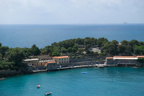 stock image gulf of Lerici in Liguria with moored boats panoramic view in sunny day. High quality photo