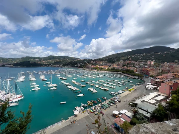 Port Lerici Liguria Moored Boats Panoramic View Sunny Day High — Stock fotografie