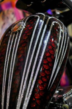 Milano, Italy - 2021 11 27: Eicma Milano Bike Expo custom tank. High quality photo