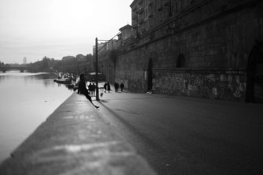 murazzi in Turin on the river Po walk to the sides. High quality photo