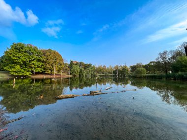 Pellerina park in Turin panoramic pond. High quality photo