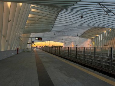 sunset in the high speed train station in Reggio Emilia Italy. High quality photo