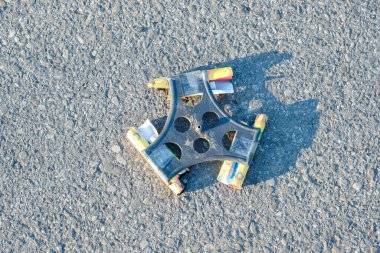 leftovers from the end of the year fireworks left on the street litter. High quality photo