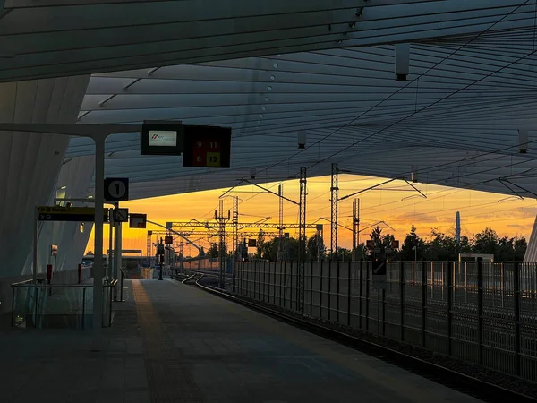 sunset in the high speed train station in Reggio Emilia Italy. High quality photo