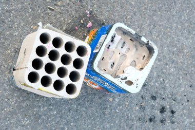 leftovers from the end of the year fireworks left on the street litter. High quality photo