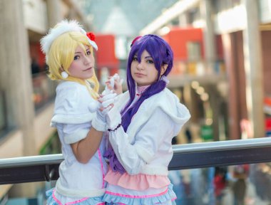 Lucca, Italy - 2018 10 31 : Lucca Comics free cosplay event around city couple of girls. High quality photo