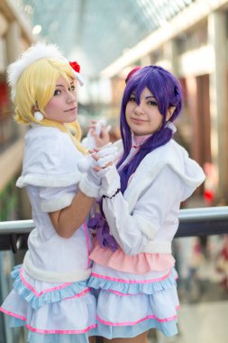 Lucca, Italy - 2018 10 31 : Lucca Comics free cosplay event around city couple of girls. High quality photo