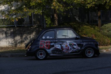 Bibbiano-Reggio Emilia Italy - 07 15 2015 : Free rally of vintage cars in the town square Fiat 500 Sic58 Simoncelli . High quality photo